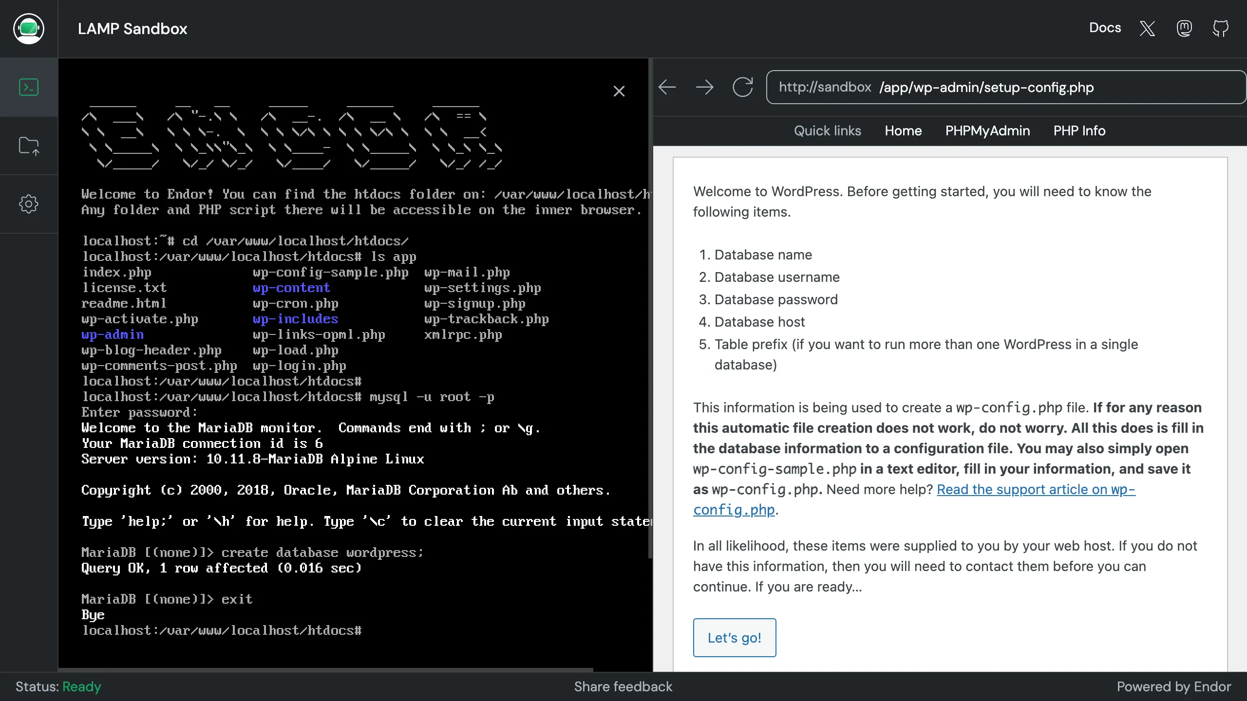 Create 'wordpress' database in the command line